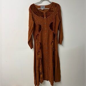M.P.H. Bohemian Button Front Long Sleeve Rust Maxi Dress Size Medium